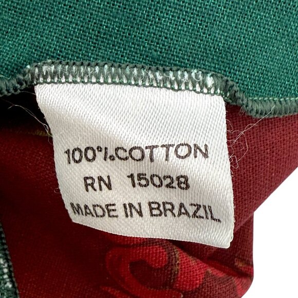 Holiday Tablecloth Round Red Green Tassel Print Christmas Decor Cotton 70" VTG - Picture 7 of 9